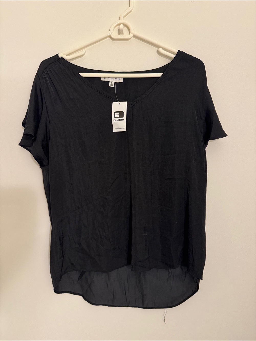HYFVE Black Short Sleeve V-Neck Hi-Low Blouse